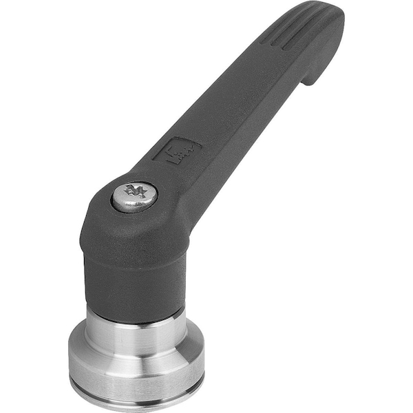 Adjustable Handle W Clamp Force Intensif Size:2, M08, Plastic Black Ral7021, Comp:Stainless Steel
